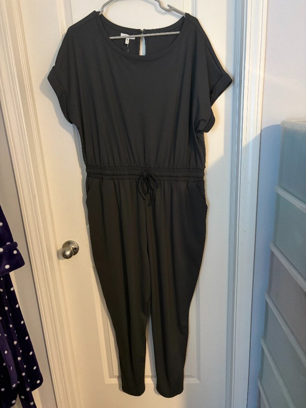Maurices Black Short-Sleeve Drawstring Jumpsuit